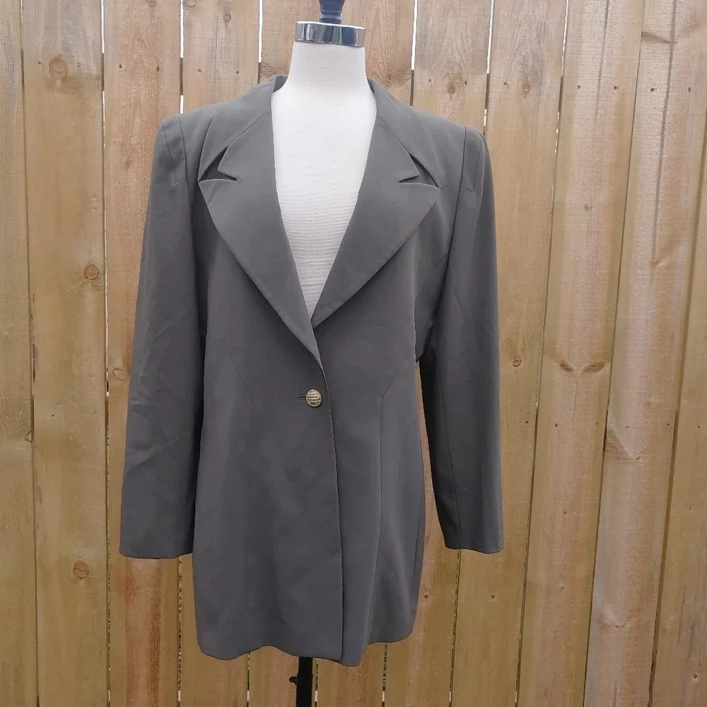 Escada Margaretha Ley Womens Single Button Blazer Sage Gray New Wool 44.